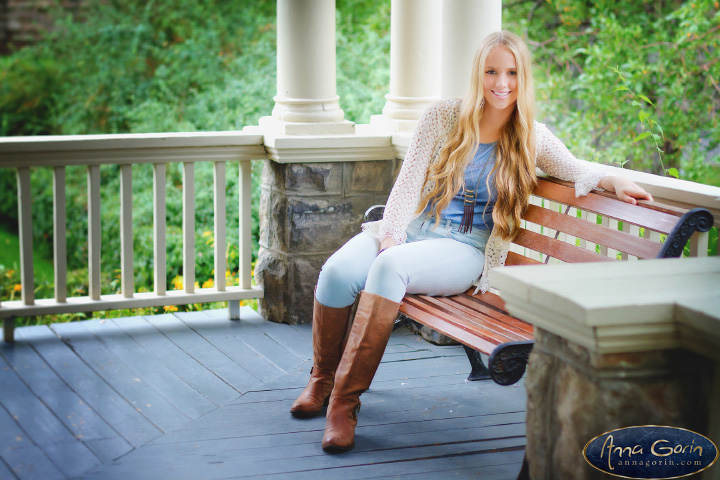 A quiet bench by the columns of the Bishop's House is a perfect photoshoot setting