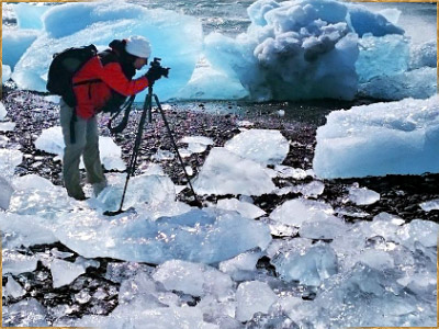 Landscape photographer at Jokulsarlon, Iceland